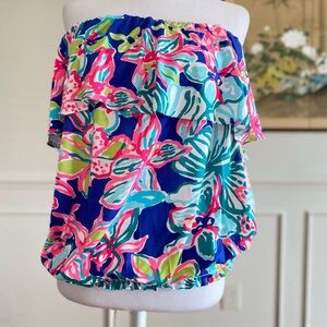Lilly Pulitzer Katelyn tube top Iris Blue Casa Azul Off Shoulder Ruffle medium